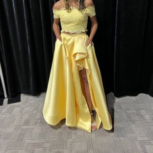 Yellow two- piece prom dress. Size - 00, Price - $180. I am willing to negotiate